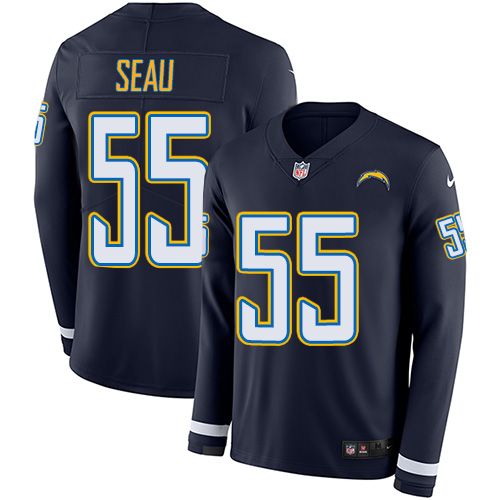 Los Angeles Chargers #55 Junior Seau Navy Blue Team Color Men's Stitched Limited Therma Long Sleeve Jersey Men's