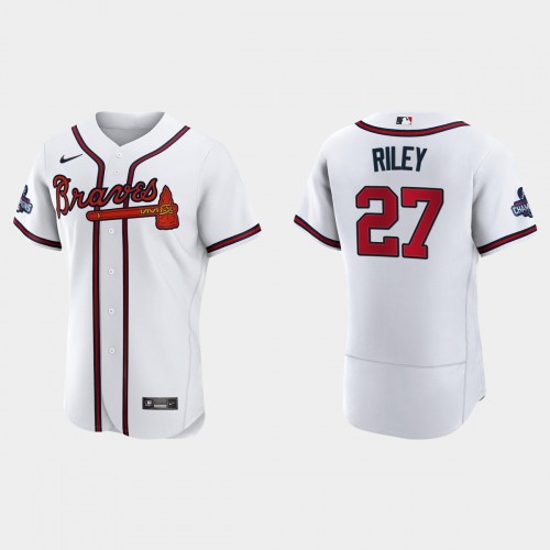 Atlanta Atlanta Braves #27 Austin Riley Men's 2021 World Series Champions Patch Authentic Player Jersey - White Men's