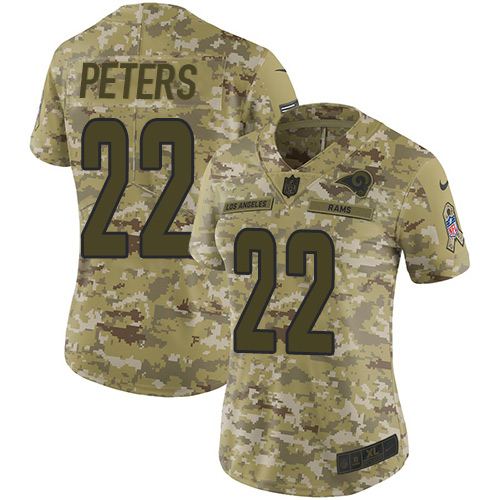 Los Angeles Rams #22 Marcus Peters Camo Women's Stitched Limited 2018 Salute to Service Jersey Womens