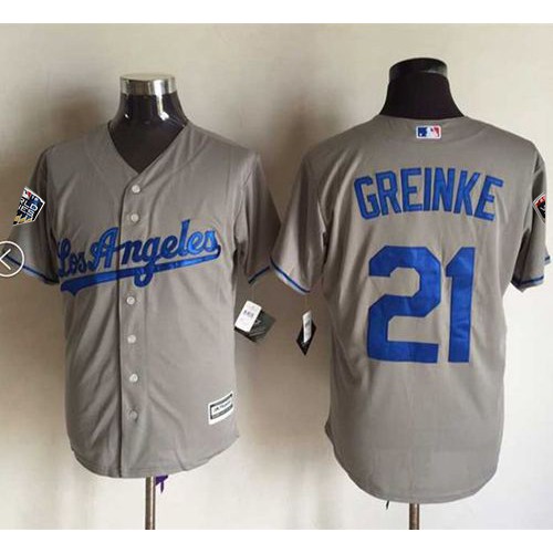 Los Angeles Dodgers #21 Zack Greinke Grey New Cool Base 2018 World Series Stitched Jersey Men's