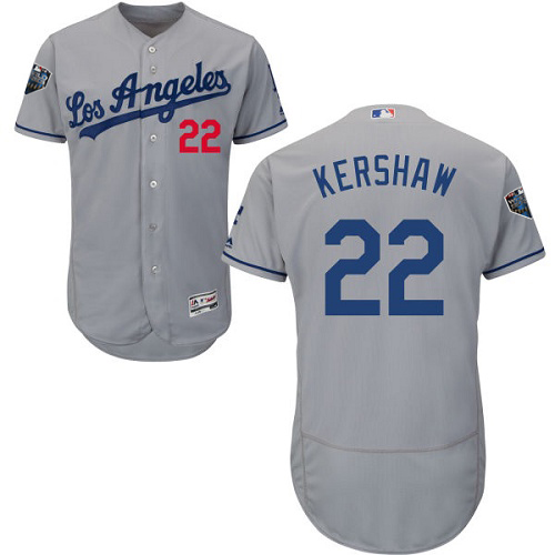 Los Angeles Dodgers #22 Clayton Kershaw Grey Flexbase Authentic Collection 2018 World Series Stitched Jersey Men's