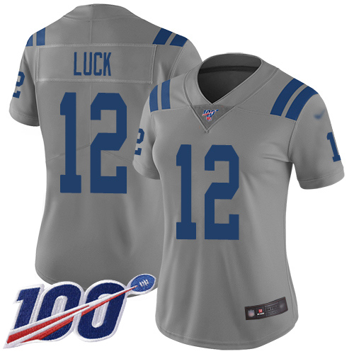 Indianapolis Colts #12 Andrew Luck Gray Women's Stitched Limited Inverted Legend 100th Season Jersey Womens