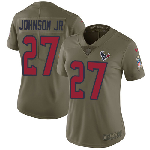 Houston Texans #27 Duke Johnson Jr Olive Women's Stitched Limited 2017 Salute to Service Jersey Womens