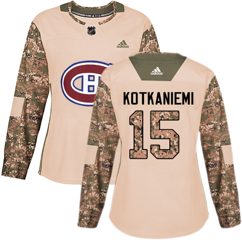 Adidas Montreal Canadiens #15 Jesperi Kotkaniemi Camo Authentic 2017 Veterans Day Women's Stitched Jersey Womens