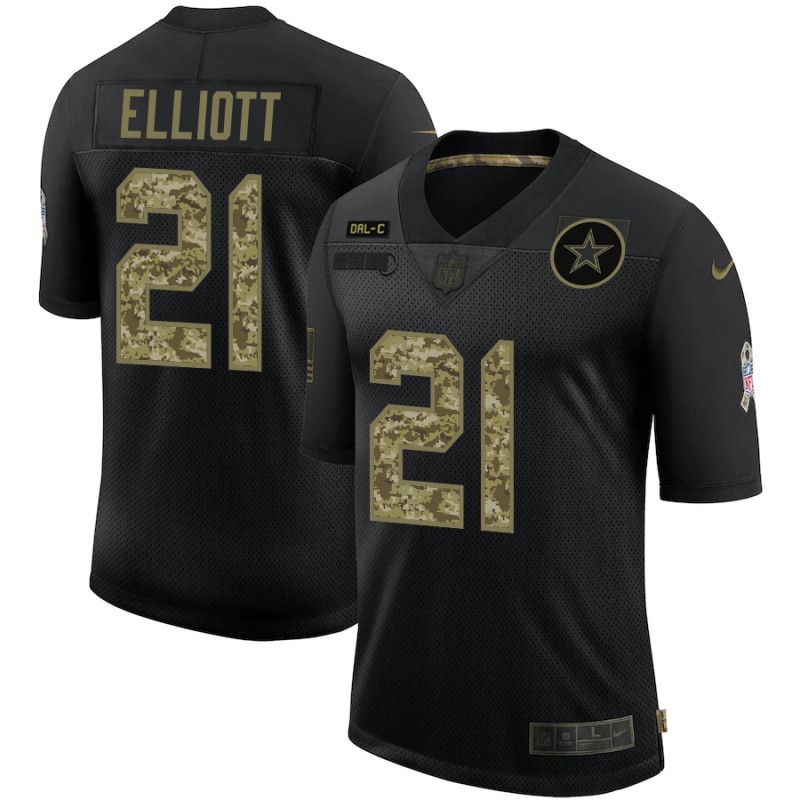 Dallas Cowboys #21 Ezekiel Elliott Men's 2020 Salute To Service Camo Limited Jersey Black