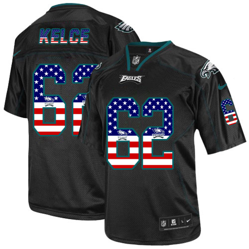 Eagles #62 Jason Kelce Black Men's Stitched Elite USA Flag Fashion Jersey