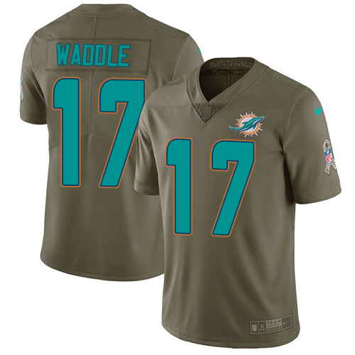 Dolphins #17 Jaylen Waddle Olive Youth Stitched Limited 2017 Salute To Service Jersey