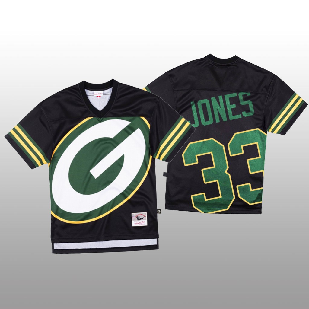 Green Bay Packers #33 Aaron Jones Black Men's Mitchell & Nell Big Face Fashion Limited Jersey