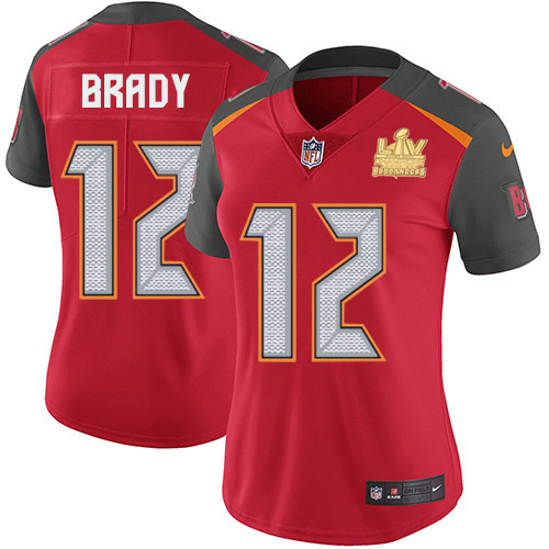 Buccaneers #12 Tom Brady Red Team Color Women's Super Bowl LV Champions Patch Stitched Vapor Untouchable Limited Jersey