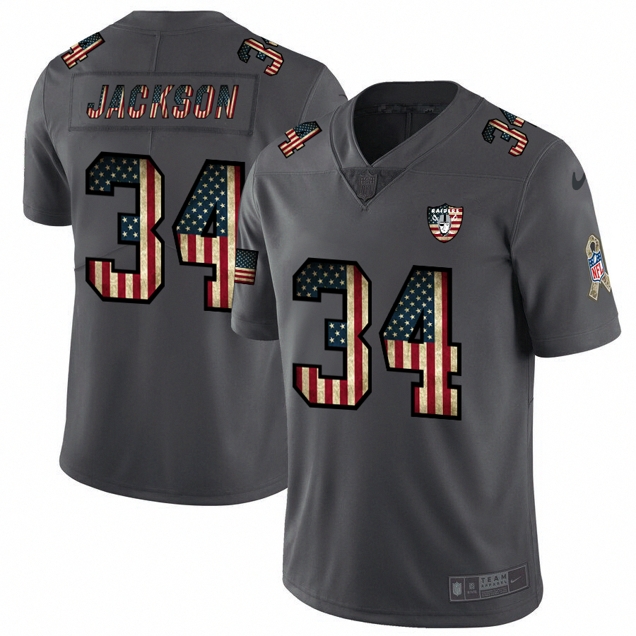 Raiders #34 Bo Jackson 2018 Salute To Service Retro USA Flag Limited Jersey