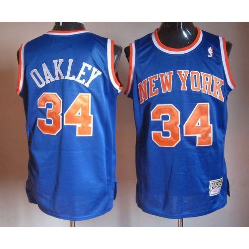 Mitchell And Ness New York Knicks #34 Charles Oakley Blue Throwback Stitched Jersey Mens