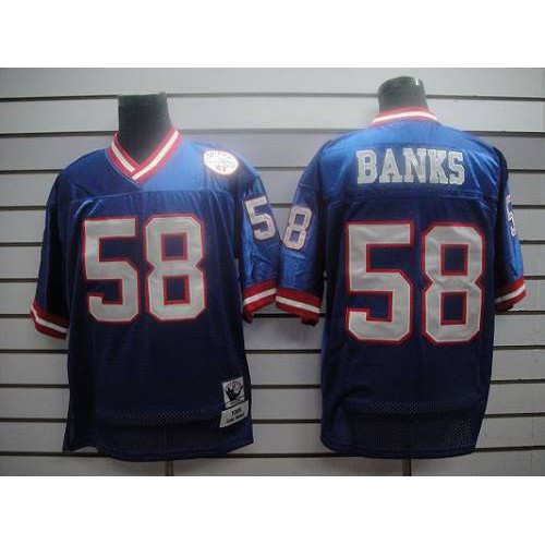 Mitchell and Ness New York Giants #58 Carl Banks Blue Stitched Jersey Men's