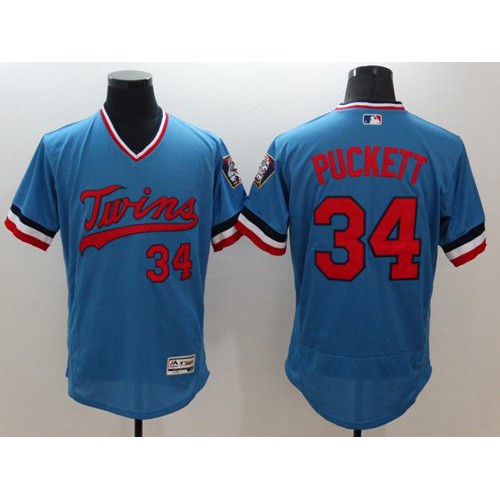 Minnesota Twins #34 Kirby Puckett Light Blue Flexbase Authentic Collection Cooperstown Stitched Jersey Men's