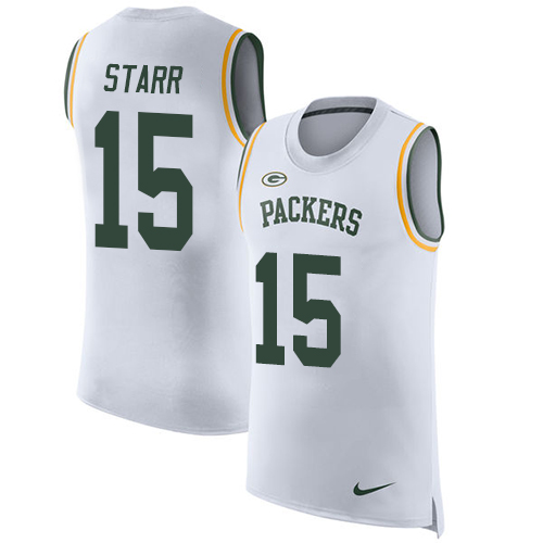 Packers #15 Bart Starr White Men's Stitched Limited Rush Tank Top Jersey