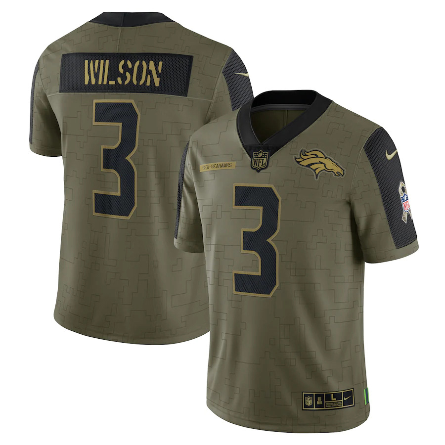 Broncos #3 Russell Wilson Olive 2021 Salute To Service Limited Player Jersey