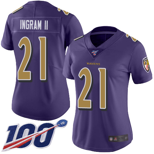 Baltimore Ravens #21 Mark Ingram II Purple Women's Stitched Limited Rush 100th Season Jersey Womens