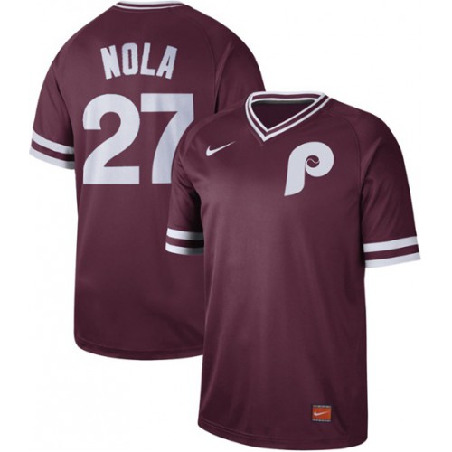 Philadelphia Phillies #27 Aaron Nola Maroon Authentic Cooperstown Collection Stitched Jersey Men's