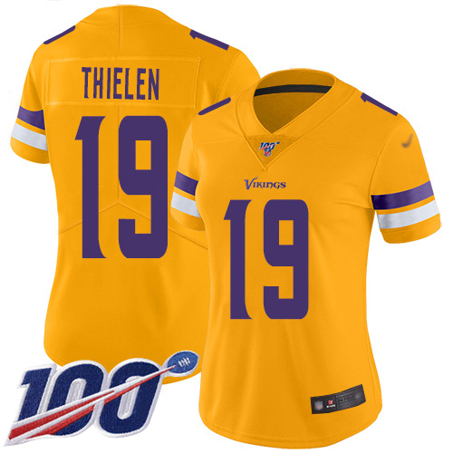 Vikings #19 Adam Thielen Gold Women's Stitched Limited Inverted Legend 100th Season Jersey