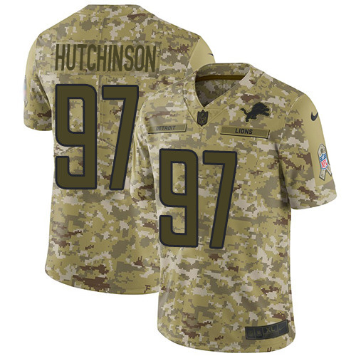 Lions #97 Aidan Hutchinson Camo Men's Stitched Limited 2018 Salute To Service Jersey