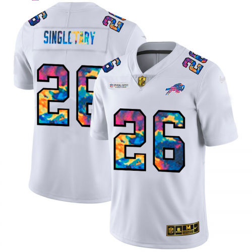 Buffalo Buffalo Bills #26 Devin Singletary Men's White Multi-Color 2020 Crucial Catch Limited Jersey Men's
