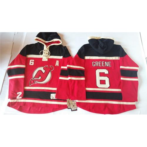 New Jersey Devils #6 Andy Greene Red Sawyer Hooded Sweatshirt Stitched Jersey Men's