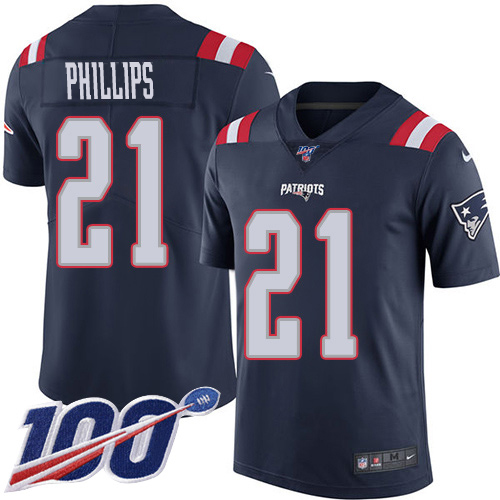 New England Patriots #21 Adrian Phillips Navy Blue Men's Stitched Limited Rush 100th Season Jersey Men's