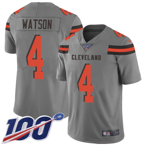 Browns #4 Deshaun Watson Gray Men's Stitched Limited Inverted Legend 100th Season Jersey