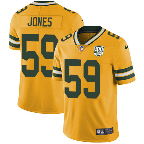 Green Bay Packers #59 Markus Jones Yellow Men's 100th Season Stitched Limited Rush Jersey Men's