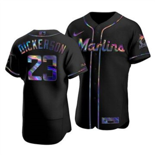 Miami Miami Marlins #23 Corey Dickerson Men's Iridescent Holographic Collection Jersey - Black Men's