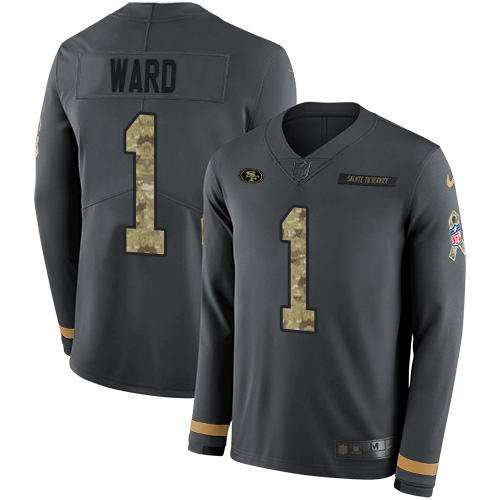 49ers #1 Jimmie Ward Anthracite Salute To Service Youth Stitched Limited Therma Long Sleeve Jersey