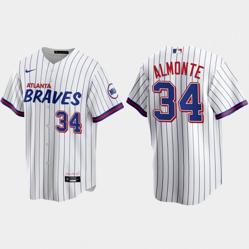 Atlanta Atlanta Braves #34 Abraham Almonte White Men's 2021 City Connect Replica Jersey Men's