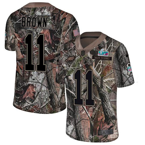 Eagles #11 A.J. Brown Camo Super Bowl LVII Patch Men's Stitched Limited Rush Realtree Jersey