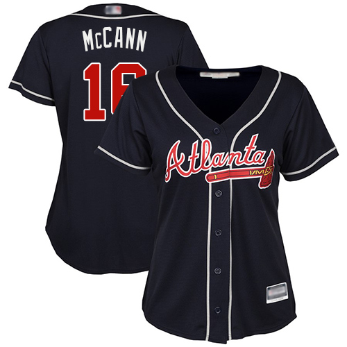 Atlanta Braves #16 Brian McCann Navy Blue Alternate Women's Stitched Jersey Womens