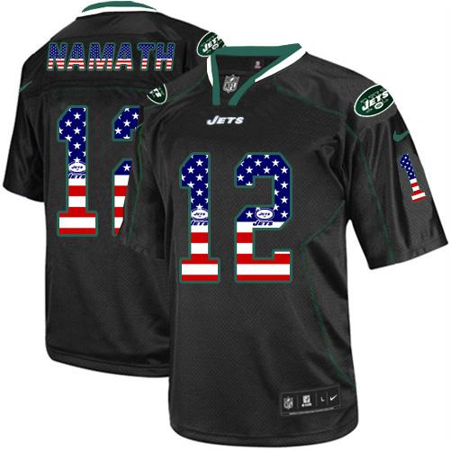 Jets #12 Joe Namath Black Men's Stitched Elite USA Flag Fashion Jersey