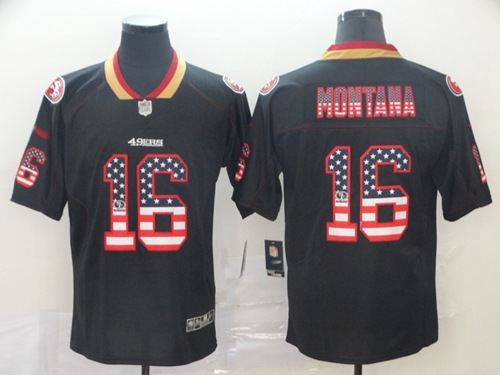49ers #16 Joe Montana Black Men's Stitched Limited Rush USA Flag Jersey