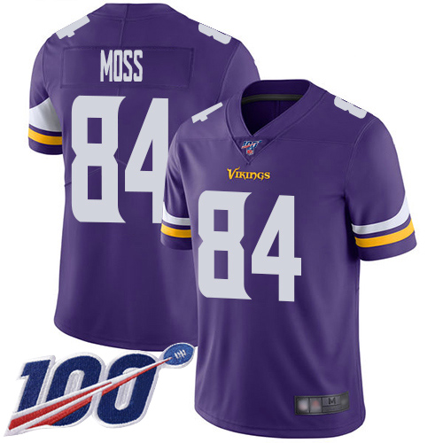 Vikings #84 Randy Moss Purple Team Color Men's Stitched 100th Season Vapor Limited Jersey
