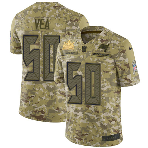 Tampa Bay Buccaneers #50 Vita Vea Camo Men's Super Bowl LV Champions Patch Stitched Limited 2018 Salute To Service Jersey Men's