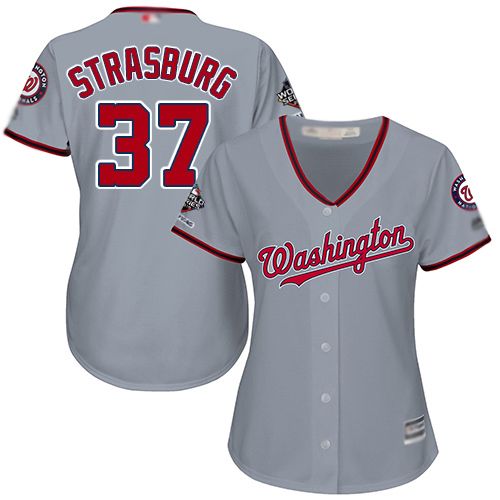 Washington Nationals #37 Stephen Strasburg Grey Road 2019 World Series Champions Women's Stitched Jersey Womens