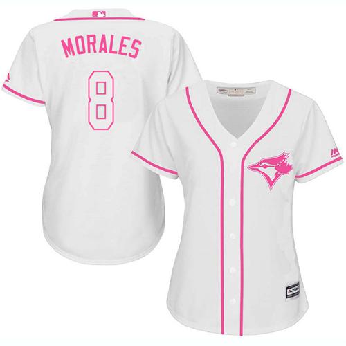Toronto Blue Jays #8 Kendrys Morales White/Pink Fashion Women's Stitched Jersey Womens