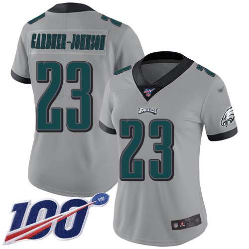 Eagles #23 C.J. Gardner-Johnson Silver Women's Stitched Limited Inverted Legend 100th Season Jersey