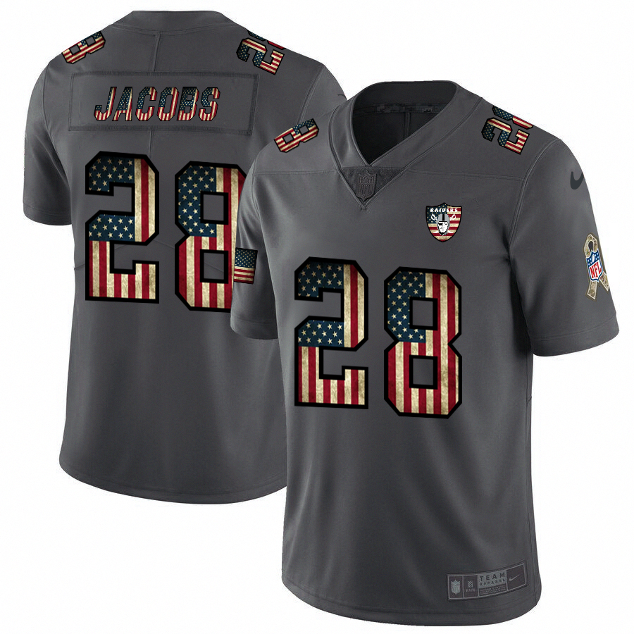Raiders #28 Josh Jacobs 2018 Salute To Service Retro USA Flag Limited Jersey