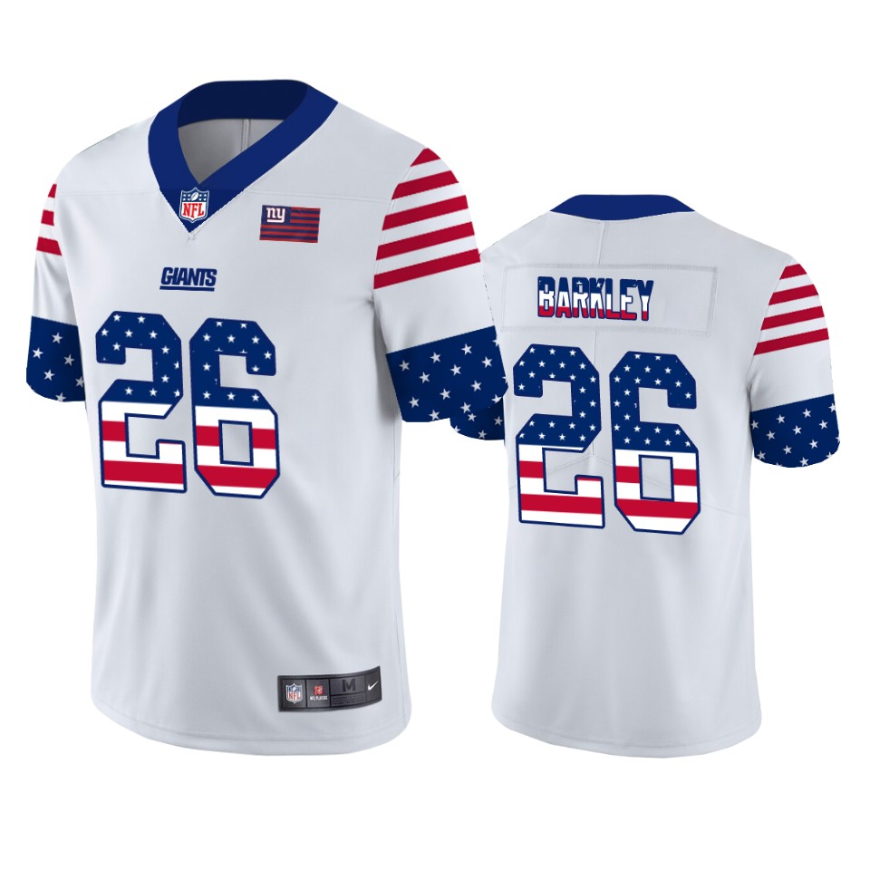 New York Giants #26 Saquon Barkley White Men's Team Logo USA Flag Vapor Untouchable Limited Jersey