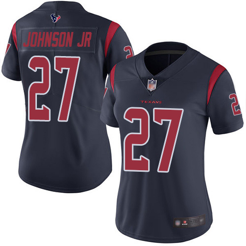 Houston Texans #27 Duke Johnson Jr Navy Blue Women's Stitched Limited Rush Jersey Womens