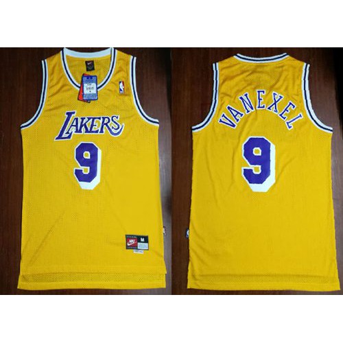 Mitchell And Ness Los Angeles Lakers #9 Nick Van Exel Yellow Throwback Stitched Jersey Mens