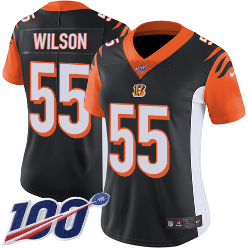 Cincinnati Bengals #55 Logan Wilson Black Team Color Women's Stitched 100th Season Vapor Untouchable Limited Jersey Womens