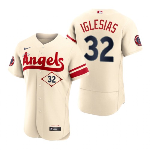 Los Angeles Los Angeles Angels #32 Raisel Iglesias Cream Men's Authentic 2022 City Connect Jersey Men's