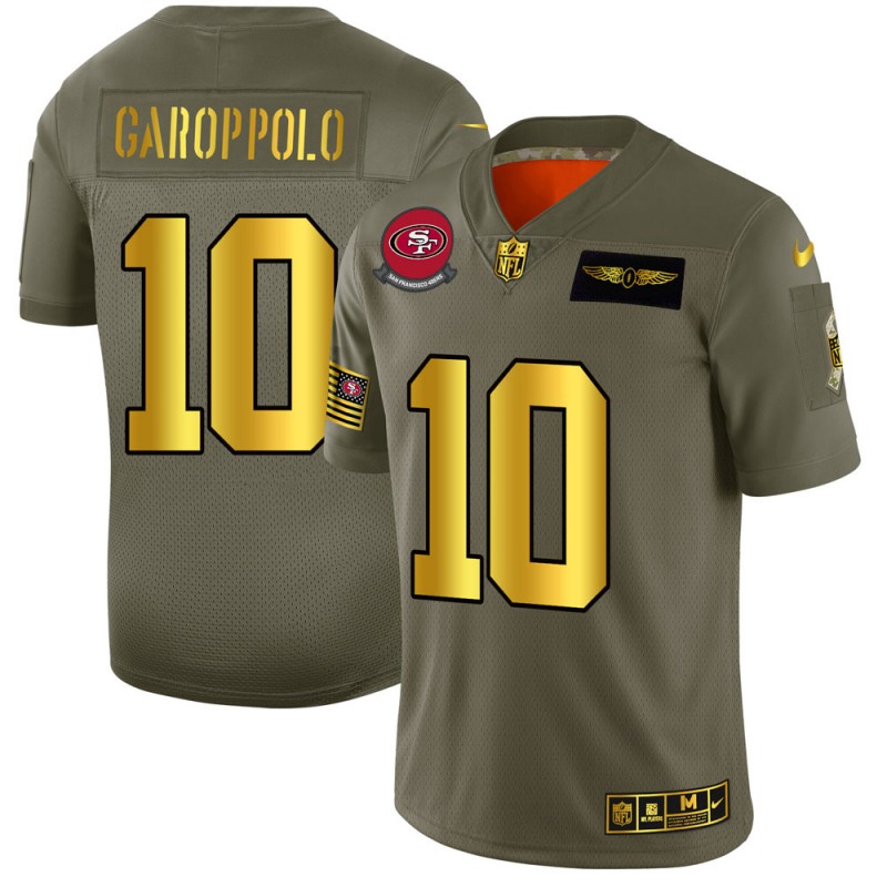 San Francisco 49ers #10 Jimmy Garoppolo Men's Olive Gold 2019 Salute To Service Limited Jersey