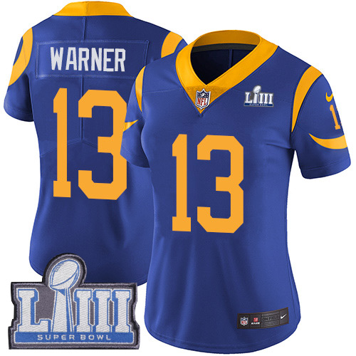 Los Angeles Rams #13 Kurt Warner Royal Blue Alternate Super Bowl LIII Bound Women's Stitched Vapor Untouchable Limited Jersey Womens