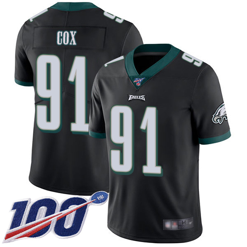 Philadelphia Eagles #91 Fletcher Cox Black Alternate Men's Stitched 100th Season Vapor Limited Jersey Men's