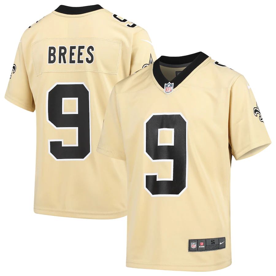 New Orleans Saints #9 Drew Brees Youth Gold Inverted Game Jersey